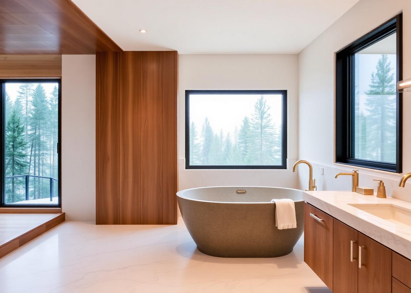Spa bathroom with freestanding stone tub